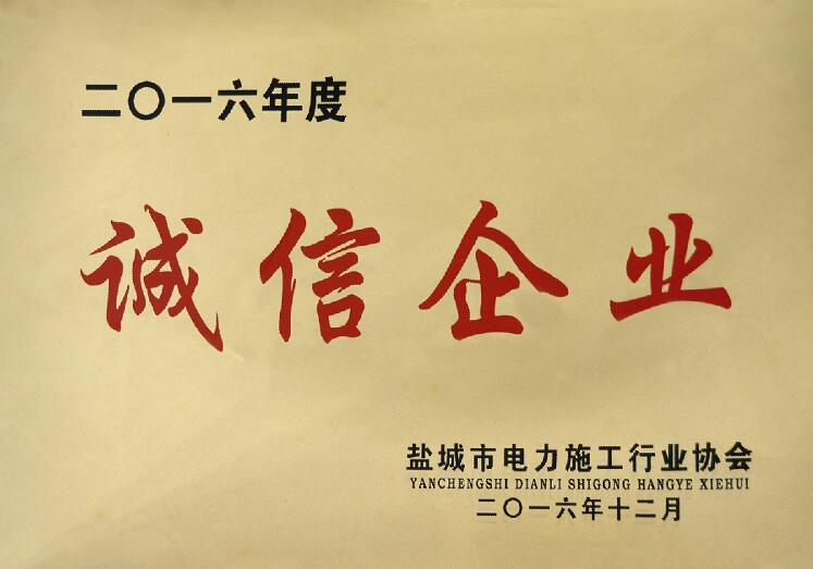 金年会电缆被盐都会电力施工行业协会评为“诚信企业”