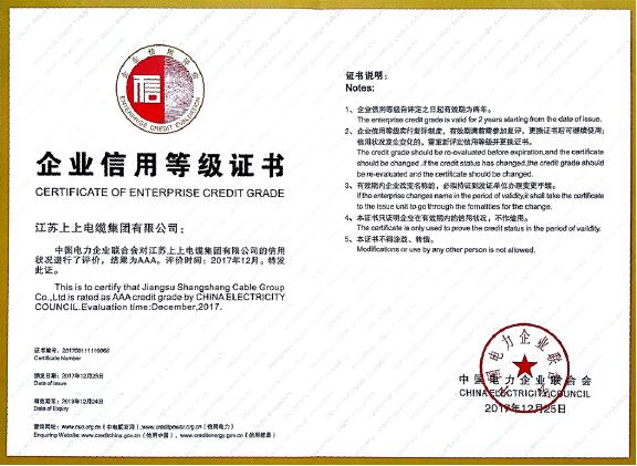 金年会电缆再次通过AAA级电力行业企业最高信用品级复评