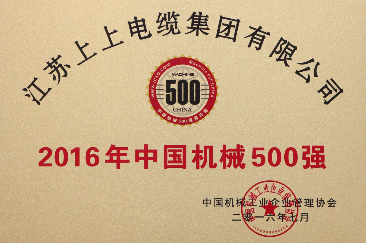 金年会电缆一连11年入选“中国机械500强”