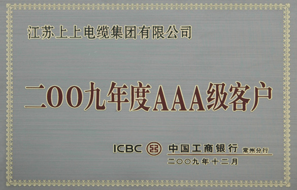 金年会荣获“中国工商银行2009年度AAA级客户”称呼