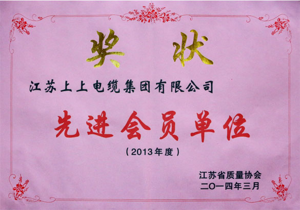 金年会集团荣获江苏省质量协会2013年度“先进会员单位”称呼